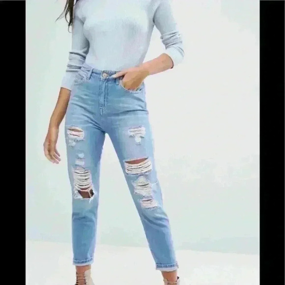 River Island Denim - River Island women’s high rise mom jeans 10R distressed NWT pants slouchy ripped